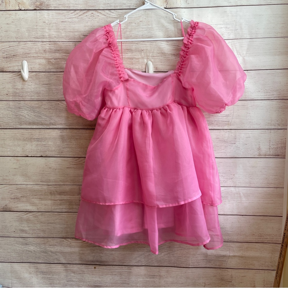 NEW WITH TAGS CHELSEA & VIOLET OFF SHOULDER BABY DOLL MINI DRESS IN PINK ORGANZA - Picture 4 of 6